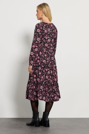 M&Co Petite Black Floral Tiered Midi Dress