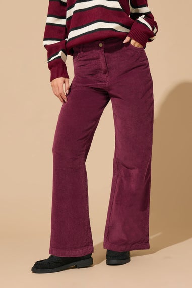 M&Co Petite Berry Red Cord Wide Leg Trousers