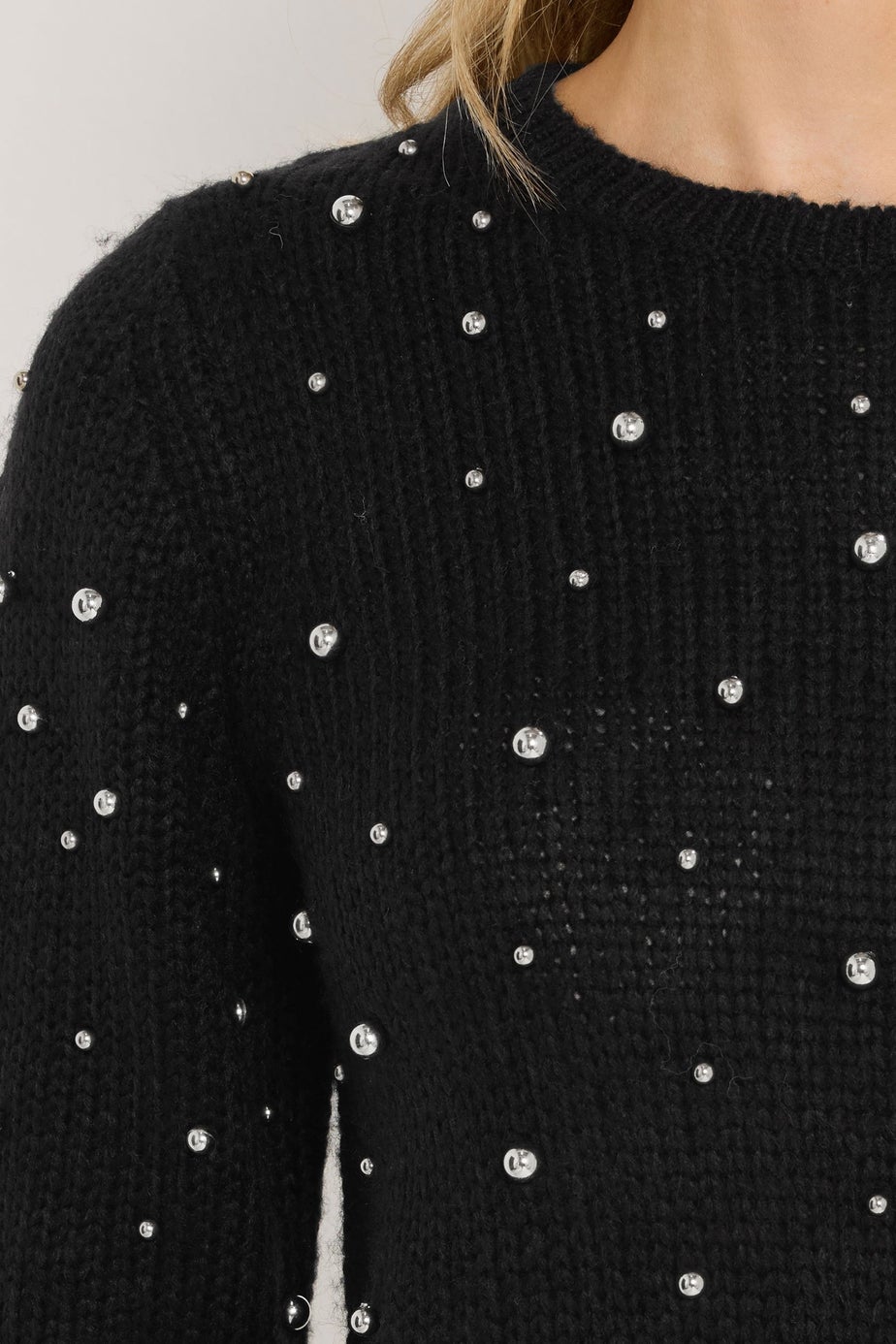 Long Tall Sally Black Stud Crew Neck Jumper
