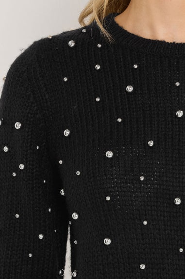 Long Tall Sally Black Stud Crew Neck Jumper