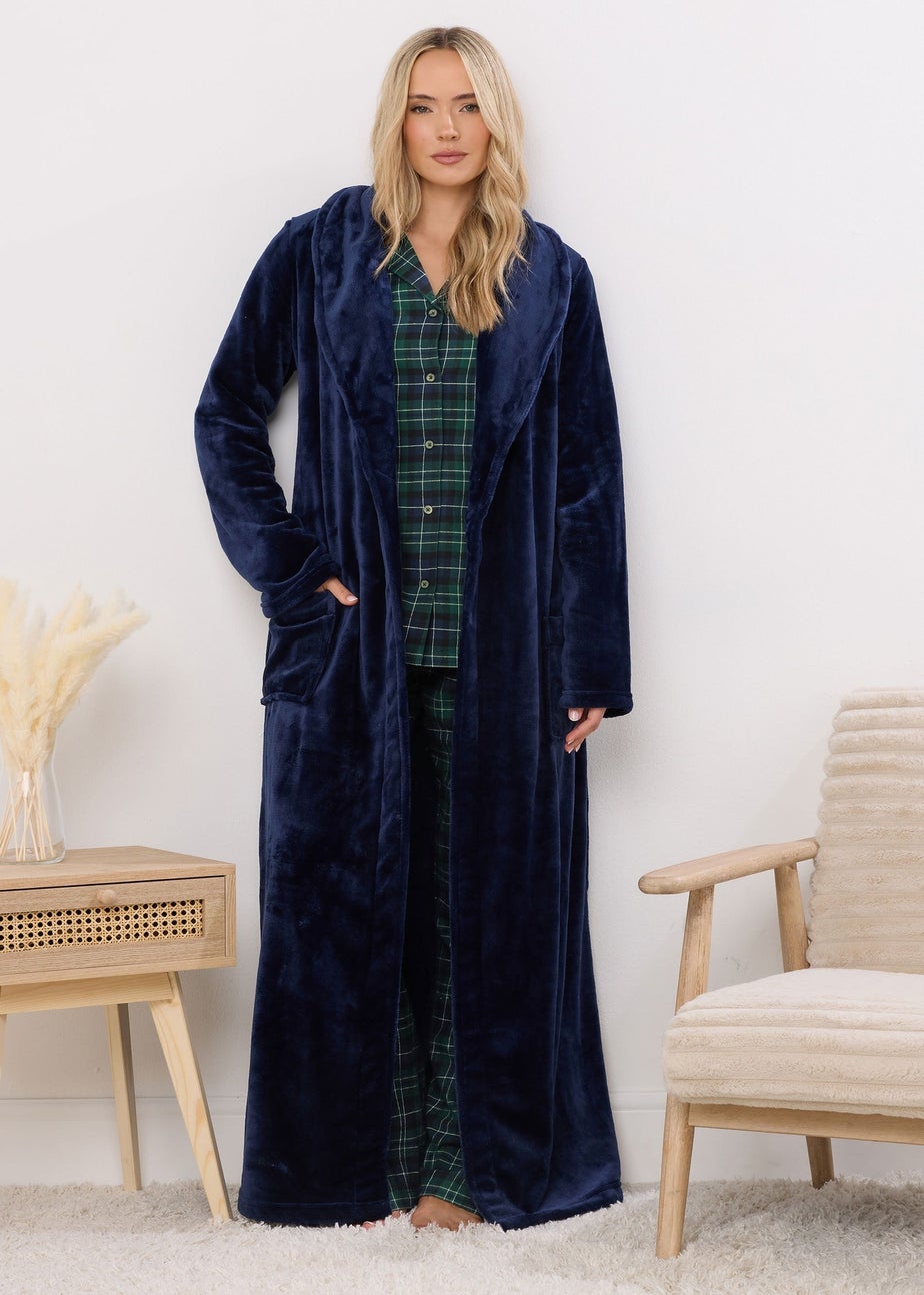 Long Tall Sally Navy Blue & Green Cotton Check Pyjama Set