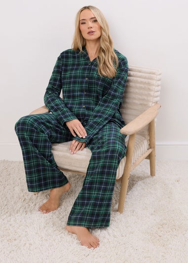 Long Tall Sally Navy Blue & Green Cotton Check Pyjama Set