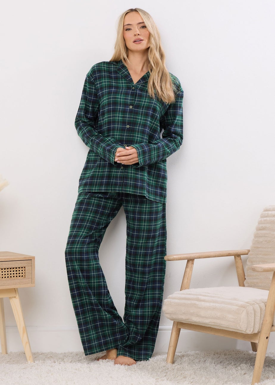 Long Tall Sally Navy Blue & Green Cotton Check Pyjama Set