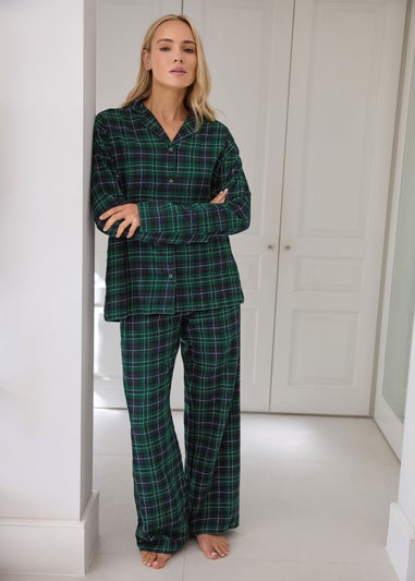 Long Tall Sally Navy Blue & Green Cotton Check Pyjama Set