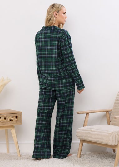 Long Tall Sally Navy Blue & Green Cotton Check Pyjama Set