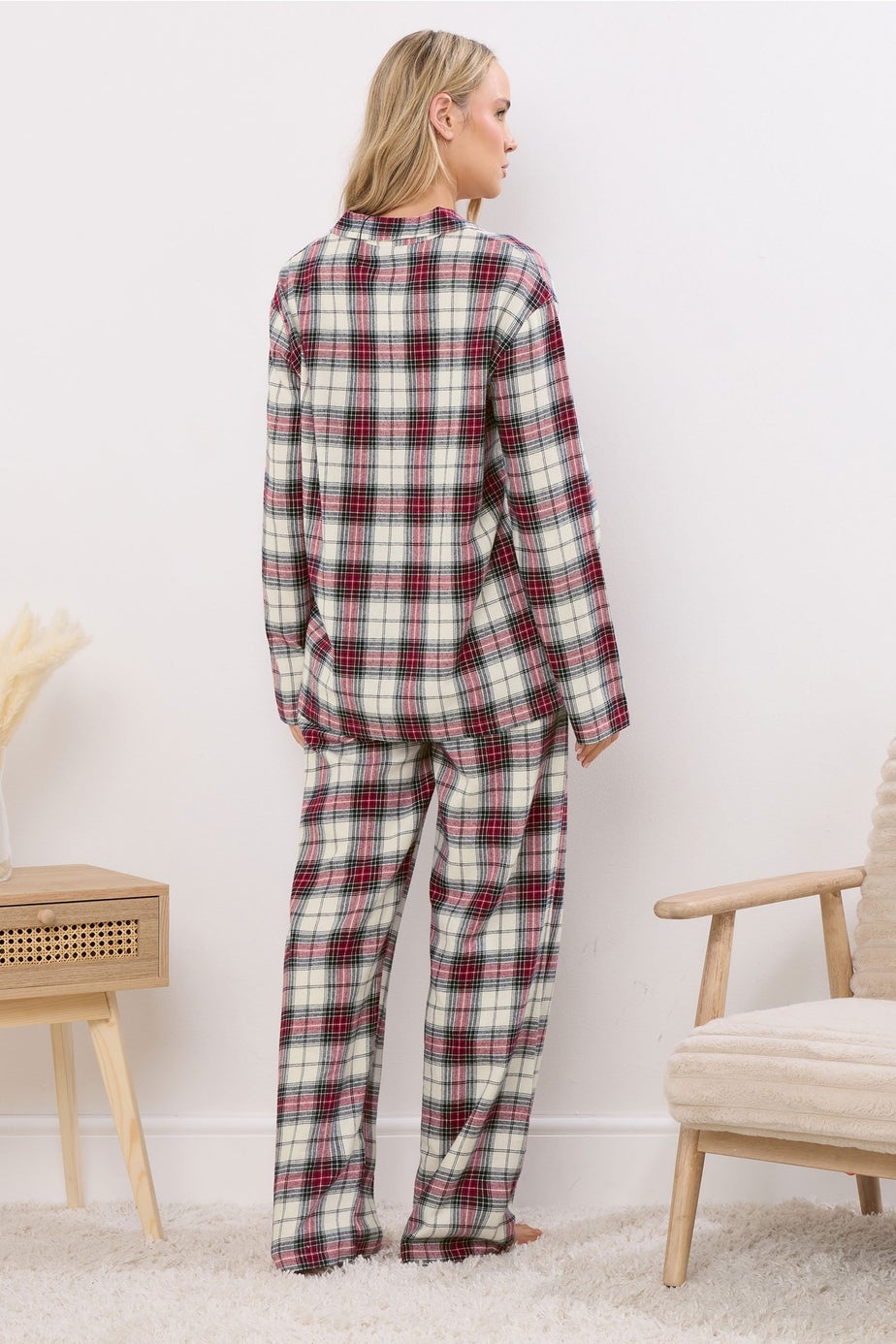 Long Tall Sally Ivory White & Red Cotton Check Pyjama Set