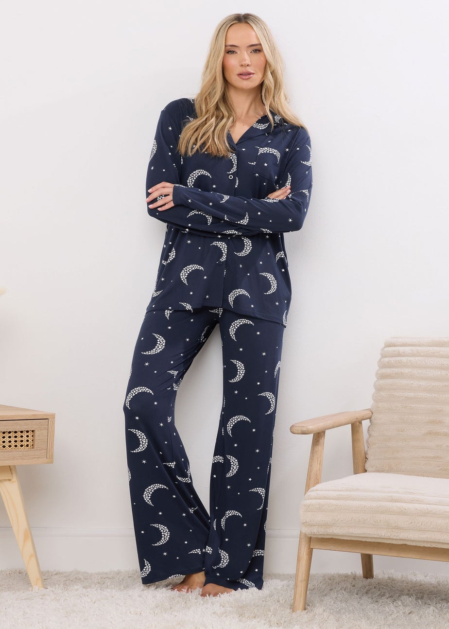Long Tall Sally Navy Blue Soft Touch Moon Pyjama Set