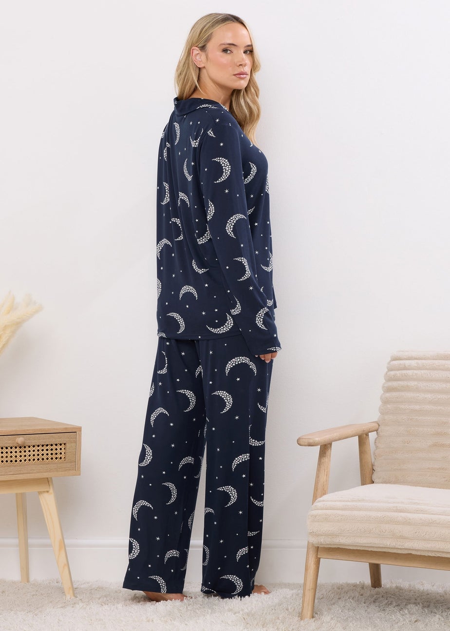 Long Tall Sally Navy Blue Soft Touch Moon Pyjama Set