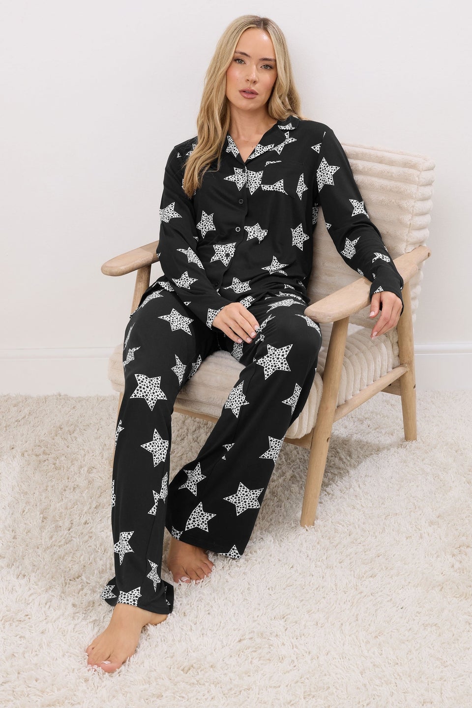 Long Tall Sally Black Soft Touch Star Pyjama Set