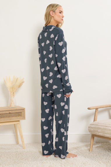 Long Tall Sally Grey Soft Touch Animal Heart Pyjama Set