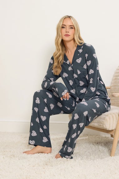 Long Tall Sally Grey Soft Touch Animal Heart Pyjama Set