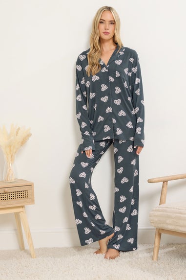 Long Tall Sally Grey Soft Touch Animal Heart Pyjama Set