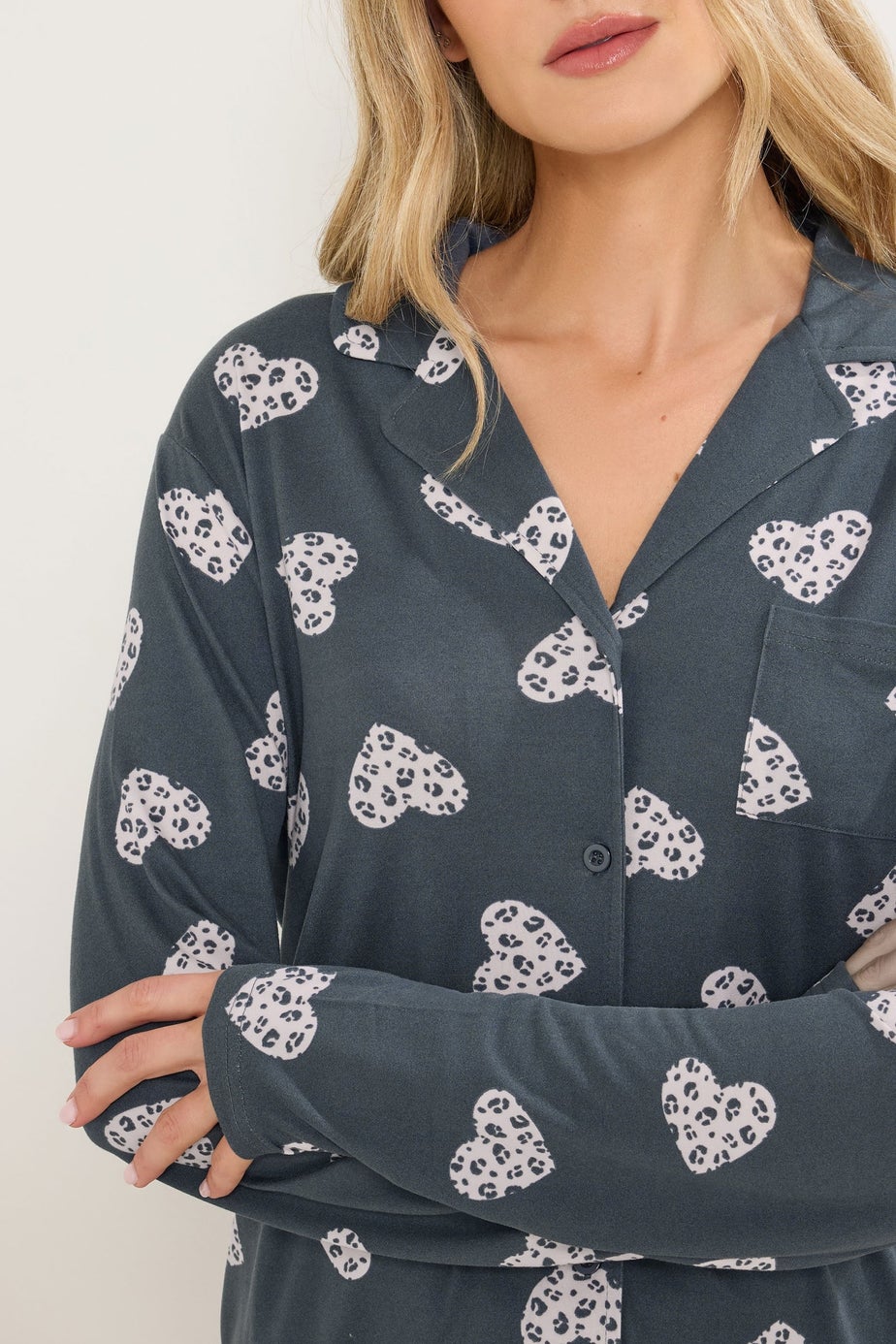 Long Tall Sally Grey Soft Touch Animal Heart Pyjama Set