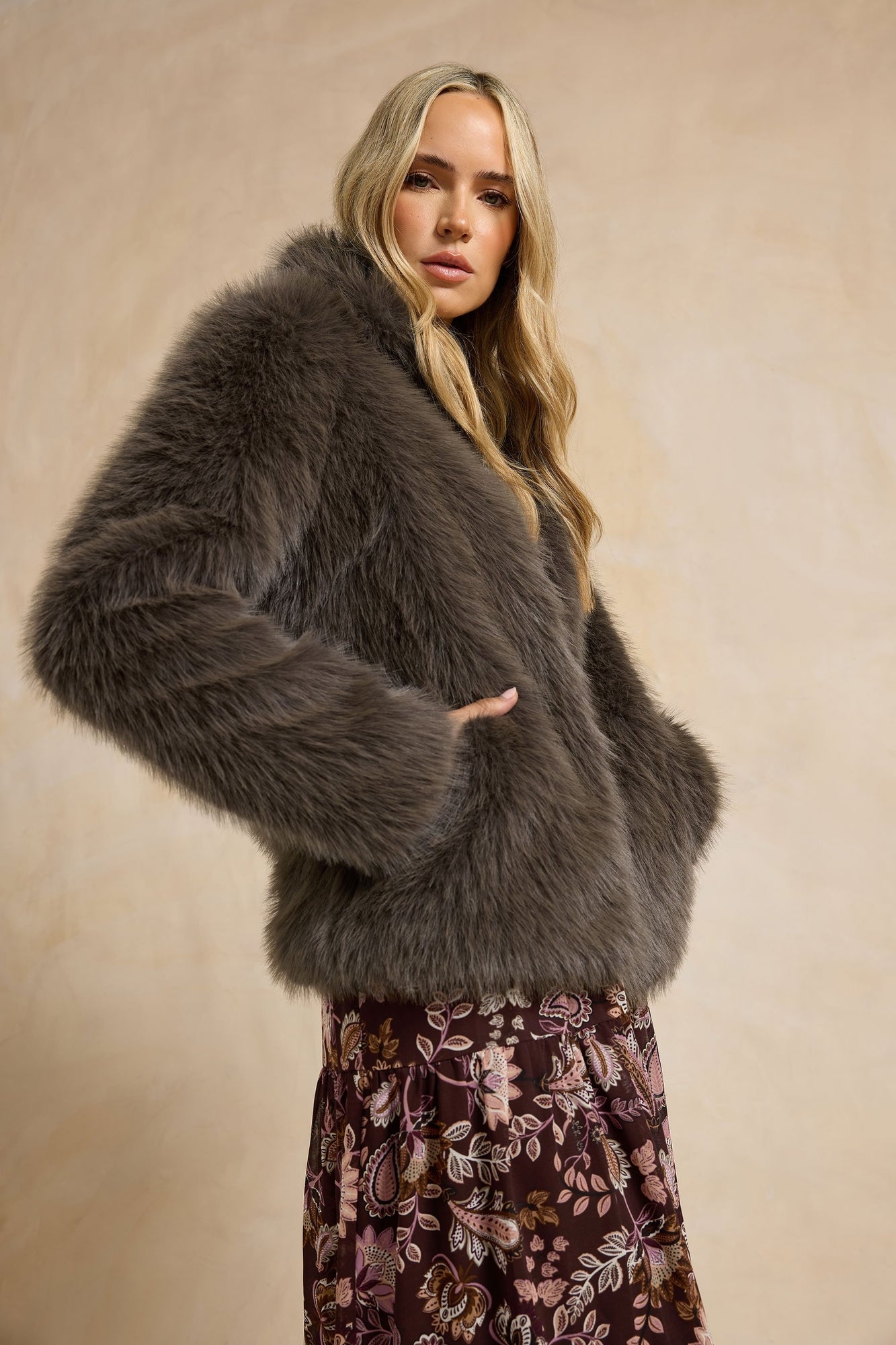 Long Tall Sally Chocolate Brown Faux Fur Jacket - Matalan