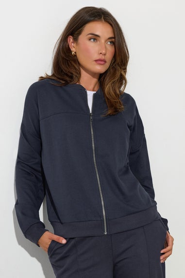 Long Tall Sally Navy Blue Jersey Bomber Jacket