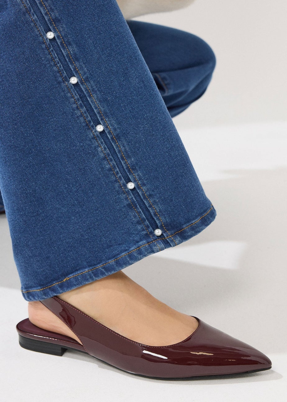 Long Tall Sally Dark Blue Pearl Detail Wide Leg Jeans