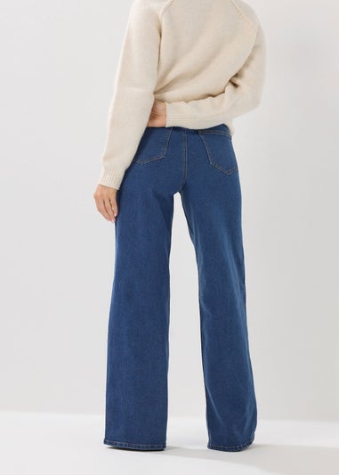 Long Tall Sally Dark Blue Pearl Detail Wide Leg Jeans