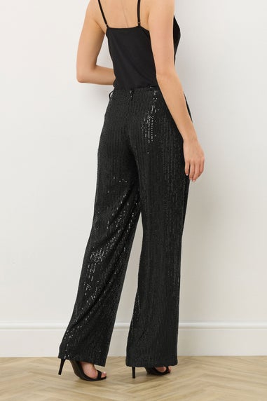 Long Tall Sally Black Embellished Wide Leg Trousers