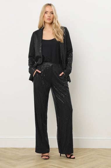 Long Tall Sally Black Embellished Wide Leg Trousers