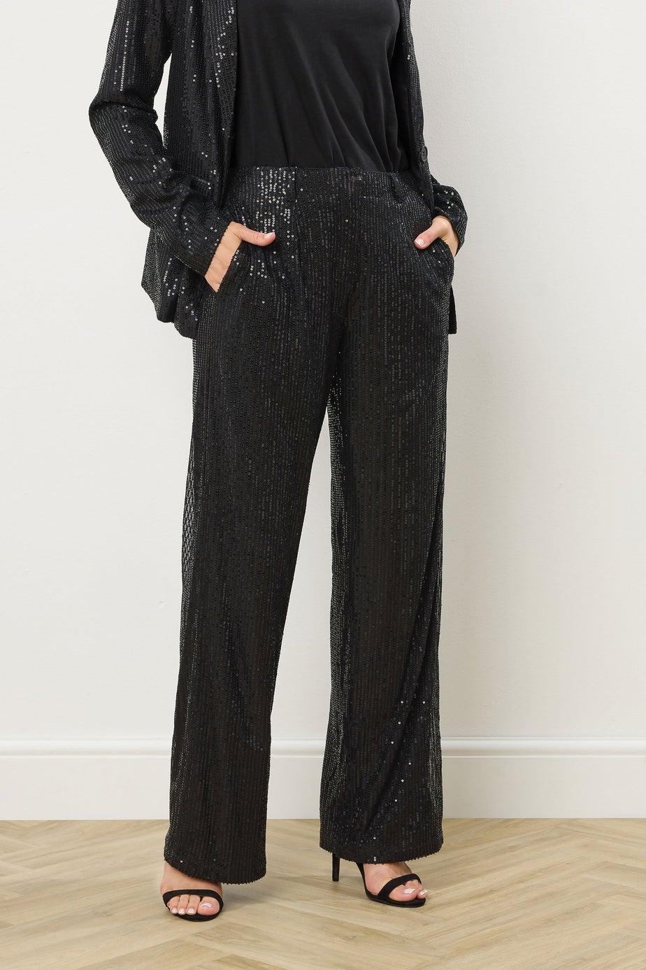 Long Tall Sally Black Embellished Wide Leg Trousers