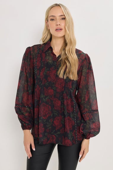 Long Tall Sally Red Rose Stud Trim Pintuck Shirt