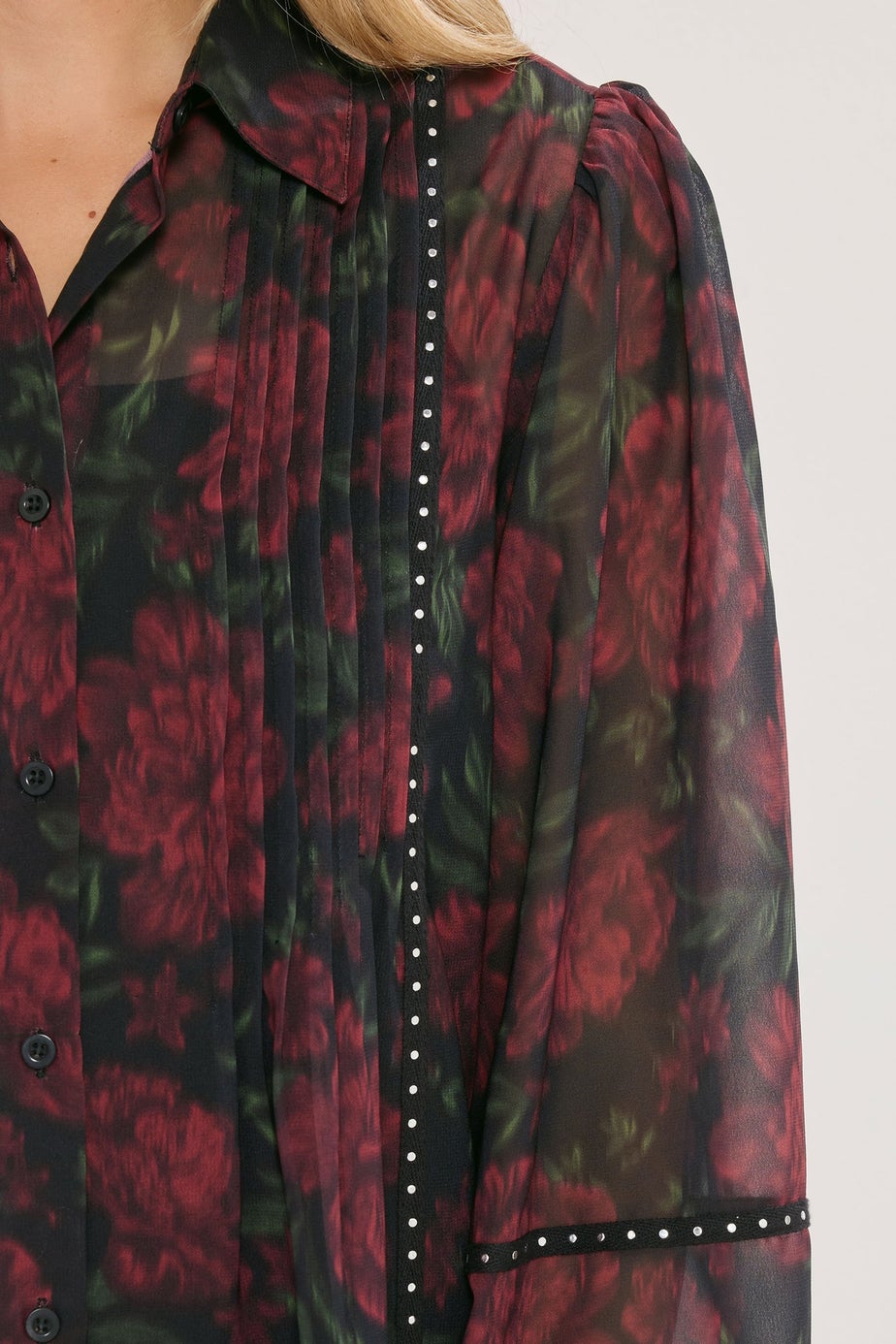 Long Tall Sally Red Rose Stud Trim Pintuck Shirt