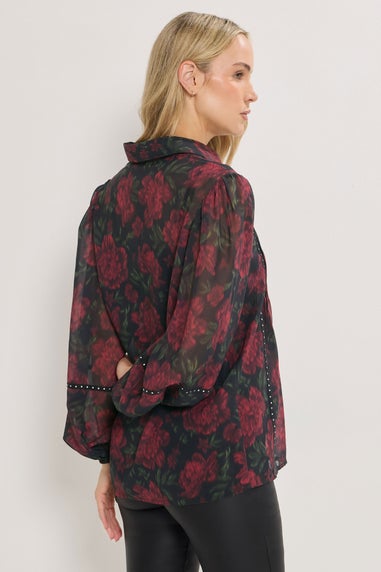 Long Tall Sally Red Rose Stud Trim Pintuck Shirt