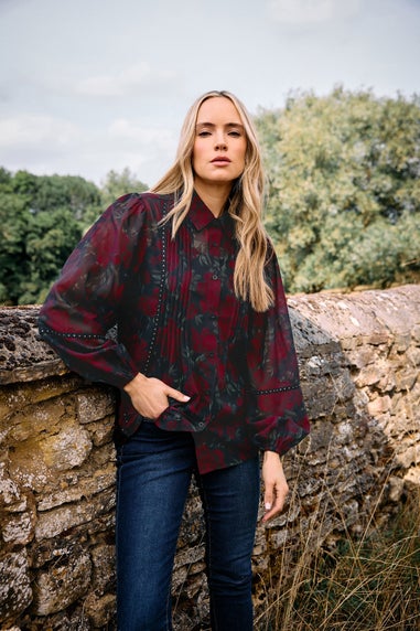 Long Tall Sally Red Rose Stud Trim Pintuck Shirt