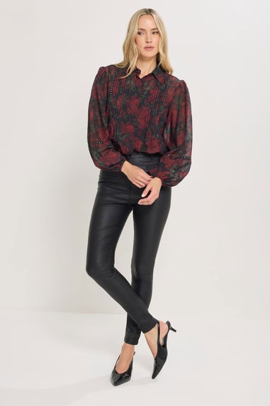 Long Tall Sally Red Rose Stud Trim Pintuck Shirt