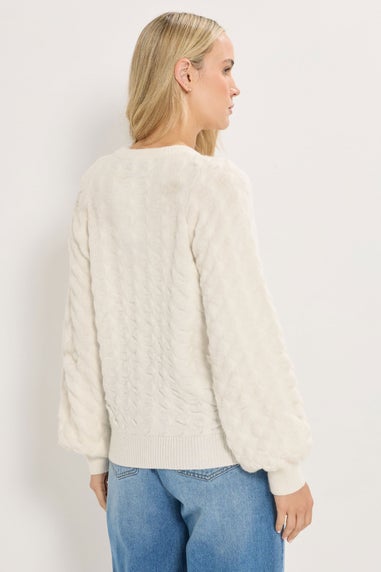 Long Tall Sally Ivory White Knitted Textured Button Cardigan