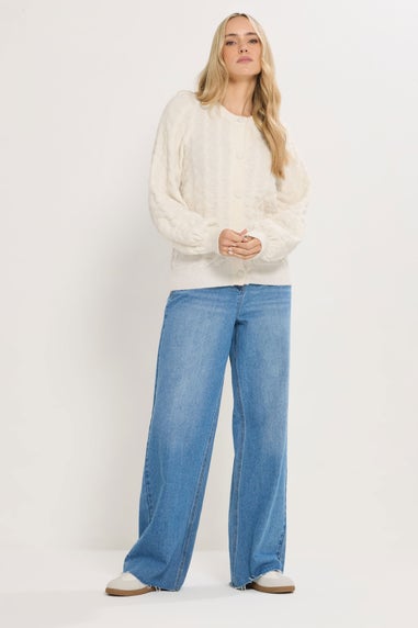 Long Tall Sally Ivory White Knitted Textured Button Cardigan