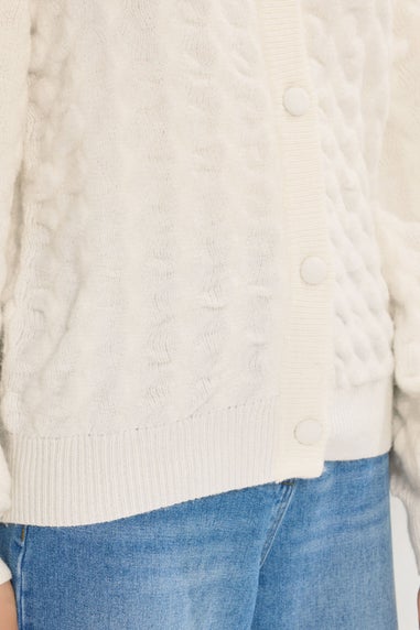 Long Tall Sally Ivory White Knitted Textured Button Cardigan