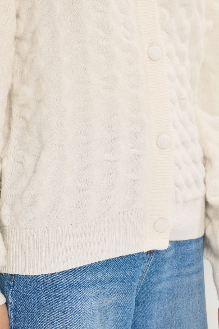Long Tall Sally Ivory White Knitted Textured Button Cardigan
