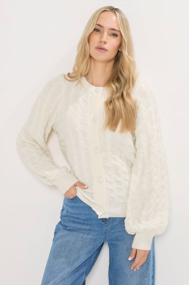 Long Tall Sally Ivory White Knitted Textured Button Cardigan