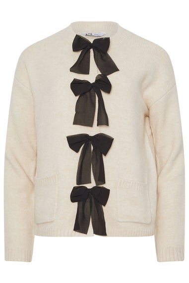Long Tall Sally Cream Knitted Bow Front Cardigan