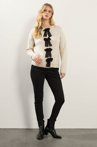 Long Tall Sally Cream Knitted Bow Front Cardigan