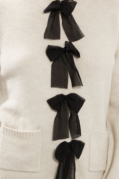 Long Tall Sally Cream Knitted Bow Front Cardigan