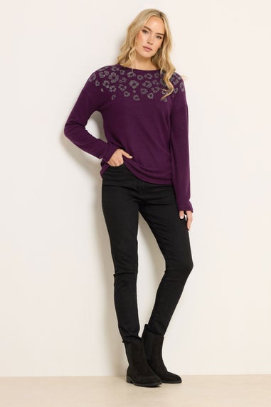 Long Tall Sally Purple Soft Touch Animal Embellished Jumper