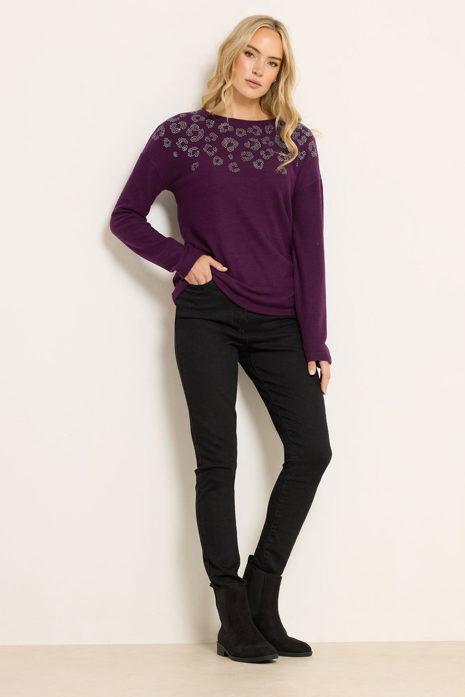 Long Tall Sally Purple Soft Touch Animal Embellished Jumper