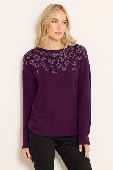 Long Tall Sally Purple Soft Touch Animal Embellished Jumper