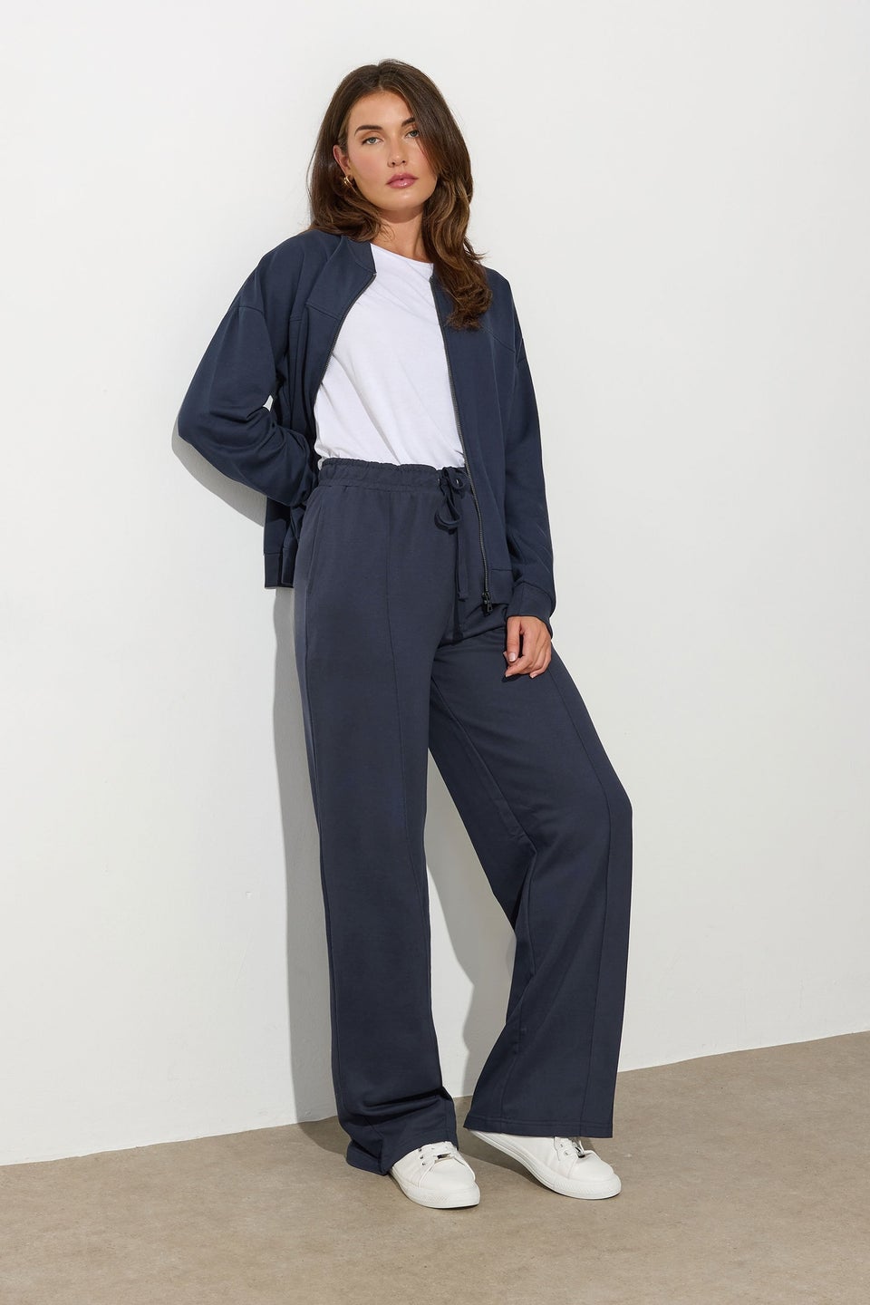 Long Tall Sally Navy Blue Seam Front Wide Leg Joggers
