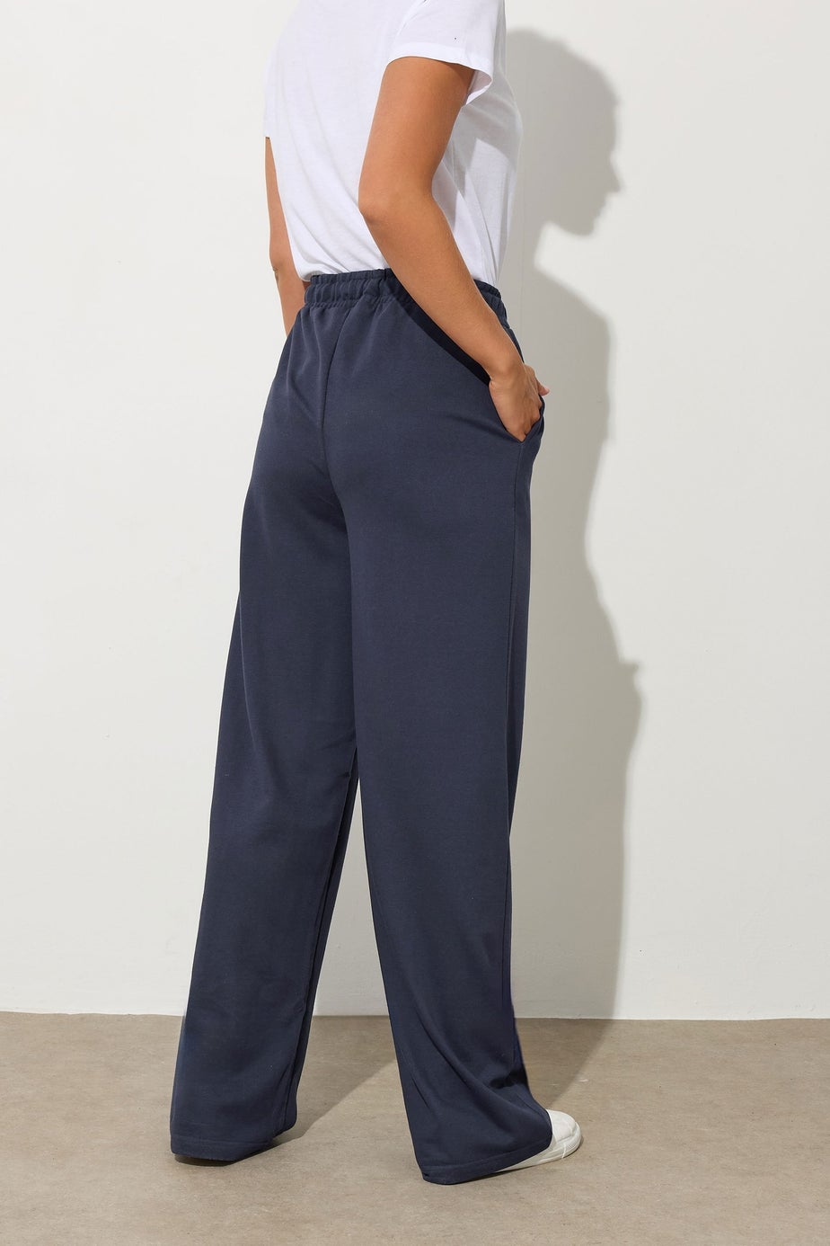 Long Tall Sally Navy Blue Seam Front Wide Leg Joggers