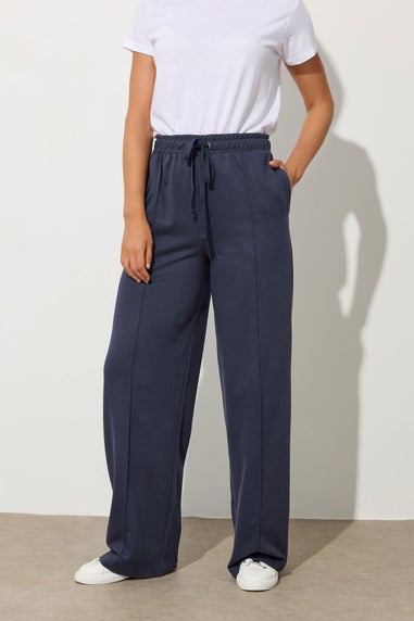 Long Tall Sally Navy Blue Seam Front Wide Leg Joggers