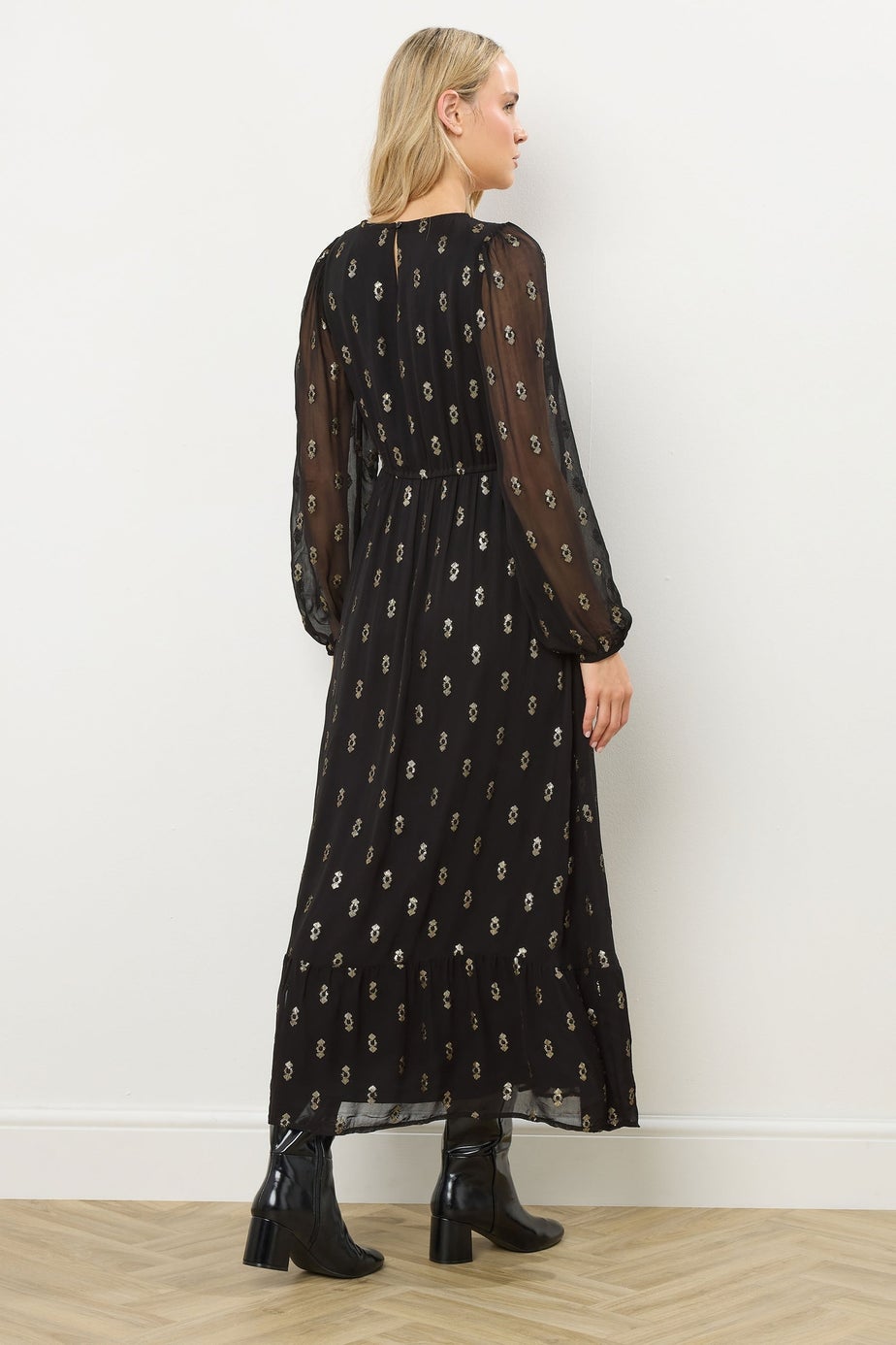 Long Tall Sally Black Sequin Spot Smock Maxi Dress