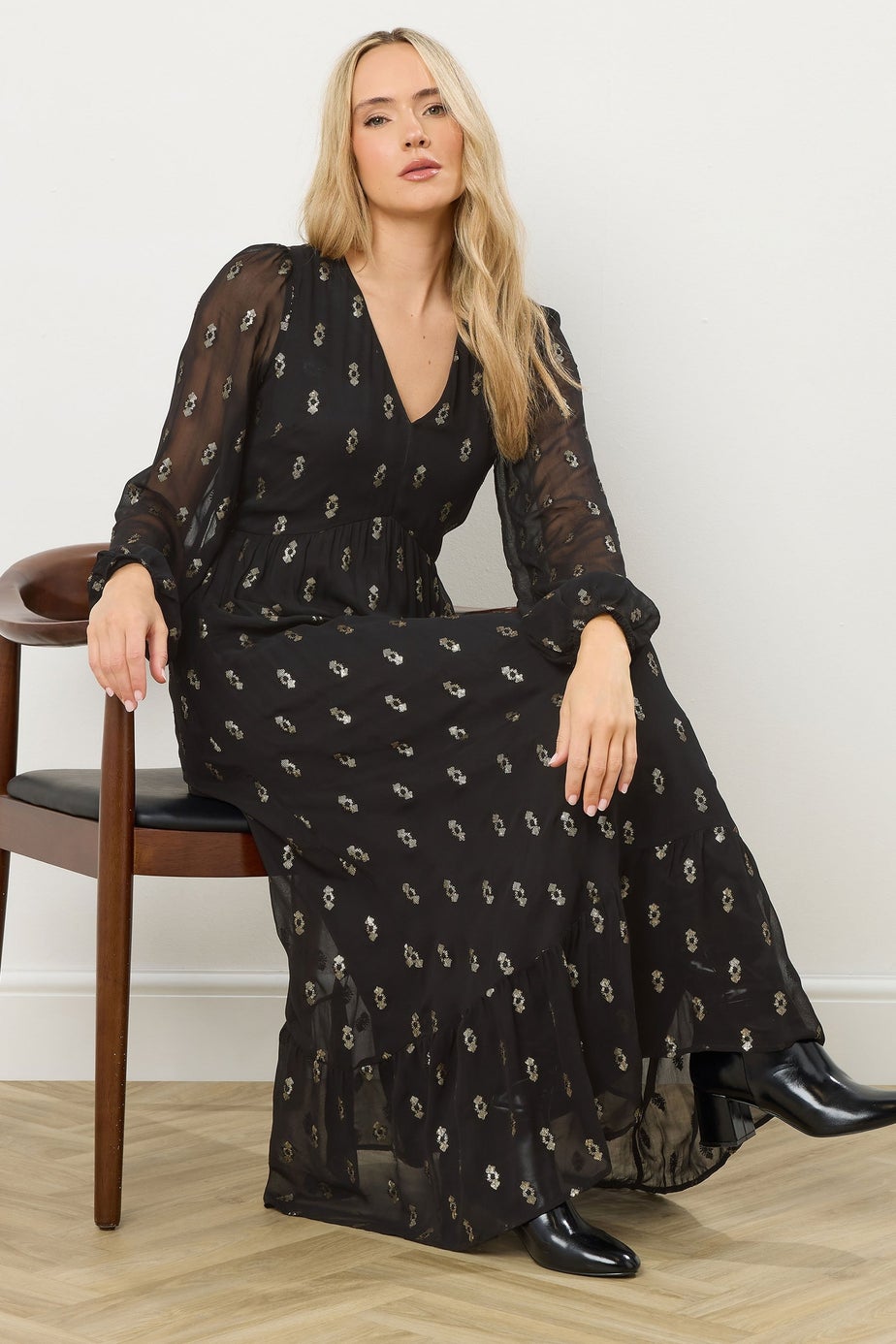 Long Tall Sally Black Sequin Spot Smock Maxi Dress