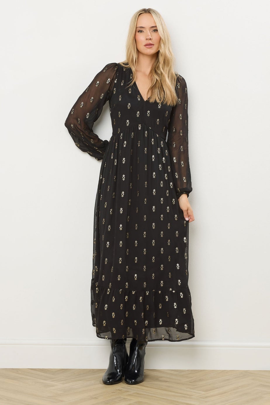 Long Tall Sally Black Sequin Spot Smock Maxi Dress