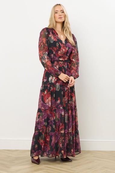Long Tall Sally Black Rose Jacquard Metallic Maxi Dress