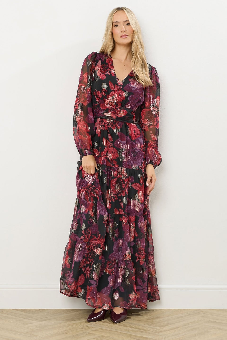 Long Tall Sally Black Rose Jacquard Metallic Maxi Dress
