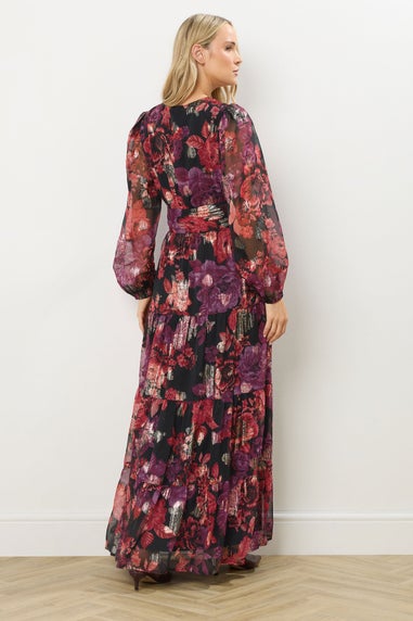 Long Tall Sally Black Rose Jacquard Metallic Maxi Dress