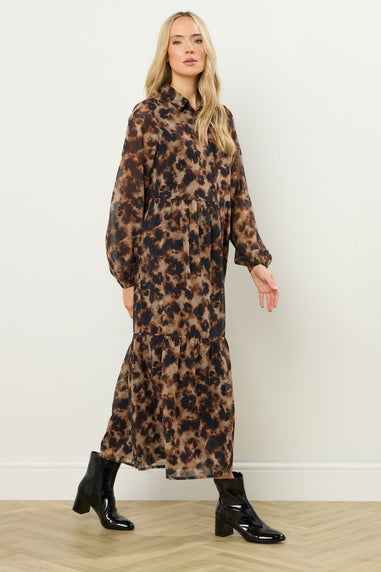 Long Tall Sally Brown Marble Sheer Tiered Dress